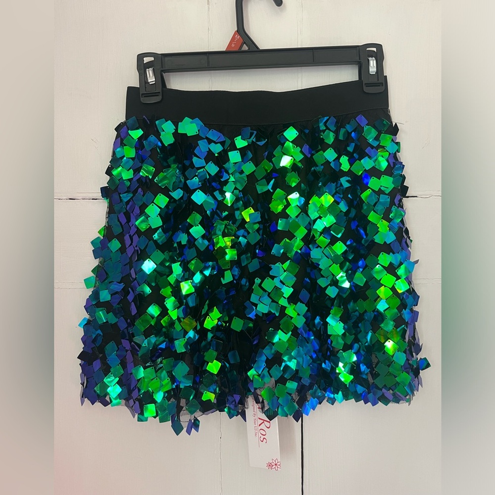 Go Wild Sequin Mini Skirt Blue/Green Medium